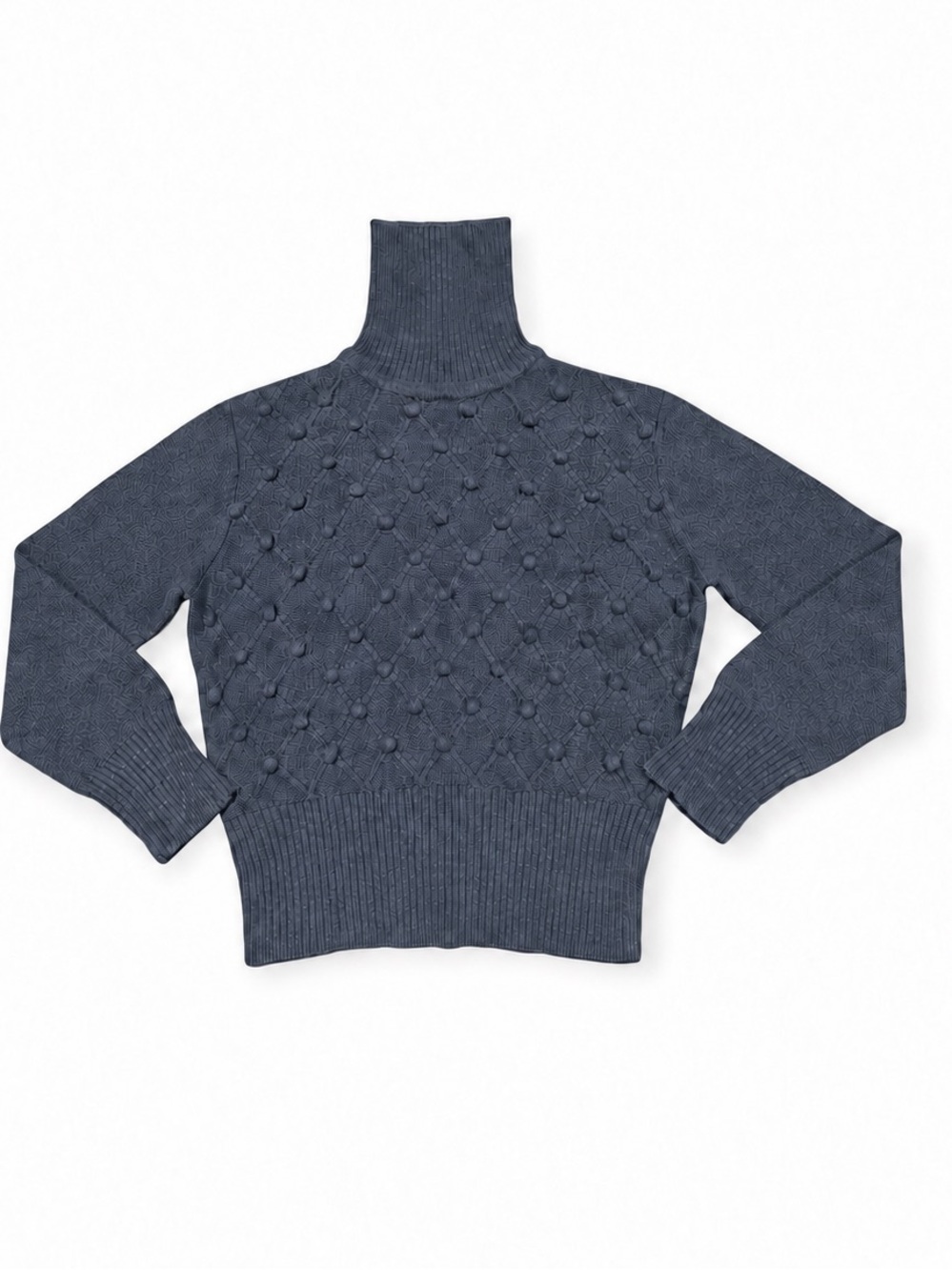 Vintage Evan Picone Women’s Charcoal Gray Pom-Pom Knit Turtleneck Sweater Size M